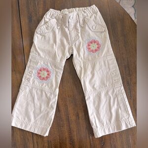 Vintage (2005) Gymboree Girl’s ‘Petit Fleur’ Khaki Cuffed Utility Pants, Sz. 3